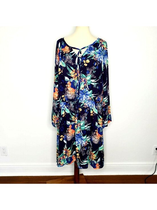 Ava & Viv Dresses & Skirts - Ava & Viv Womens Navy Floral Print Long Sleeve Sheath Dress Size 3X